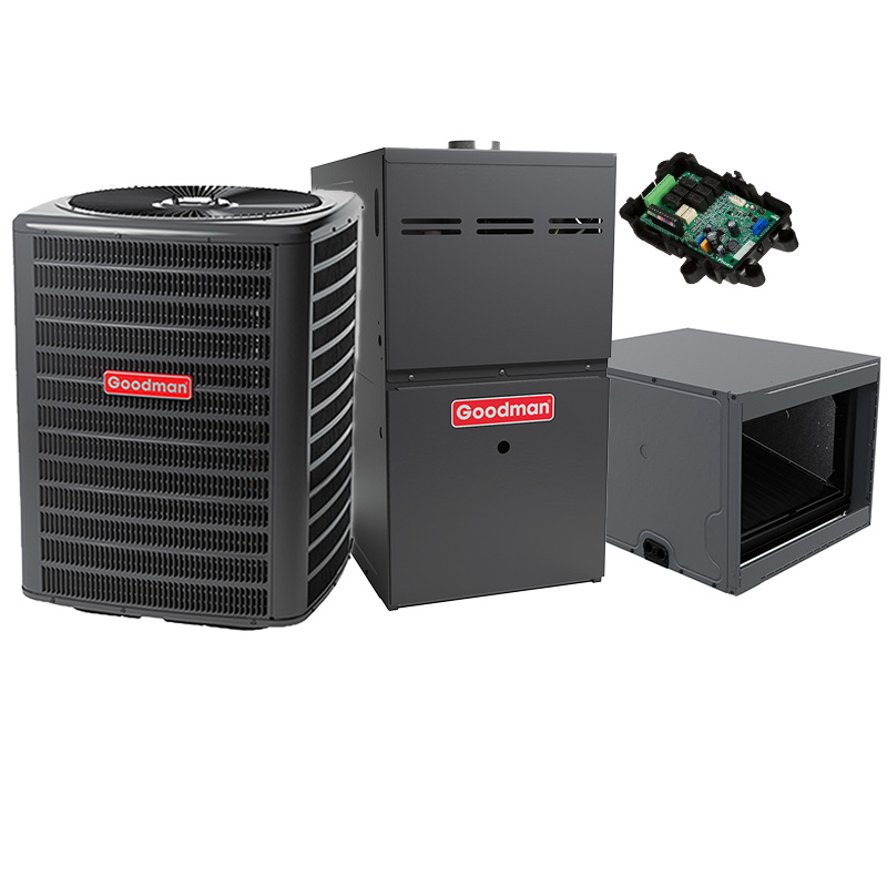 Goodman 2 Ton 14 SEER2 80000 BTU 96% AFUE Two-Stage Gas Furnace With R32 Air Condenser and Coil System - Horizontal