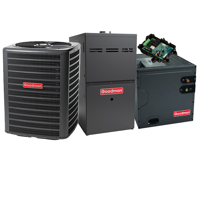 Goodman 2 Ton 14 SEER2 80000 BTU 96% AFUE Two-Stage Gas Furnace With R32 Air Condenser and Coil System - Upflow