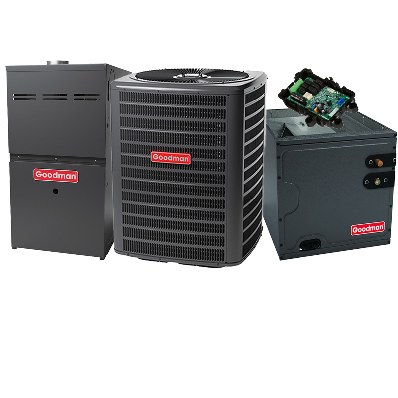 Goodman 2 Ton 14 SEER2 80000 BTU 80% Two-Stage Gas Furnace With R32 Air Conditioner Condenser And Coil System - Upflow