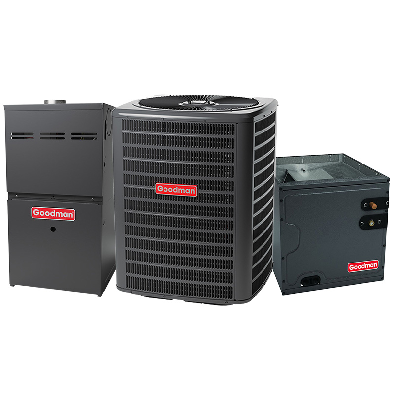 Goodman 3 Ton AC And 100000 BTU 80% AFUE Gas Furnace System | 16 SEER2 AC | Multi-Speed ECM Low NOx Furnace | Upflow | R32