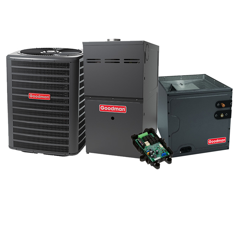 Goodman 2 Ton 14 SEER2 80000 BTU 80% Gas Furnace With R32 Air Conditioning Condenser And Coil System - Upflow